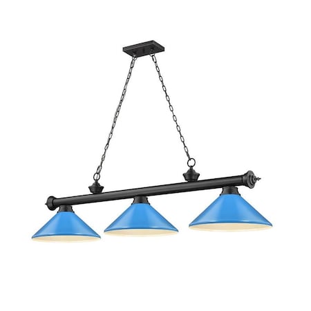 Z-Lite Cordon 3 Light Billiard, Matte Black & Electric Blue 2306-3MB-MEB